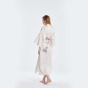 Brudefest Silke Robes Lange 100 Silke Luksus Kimono Robe Natkjole med Blomstertryk Fabrik Engros